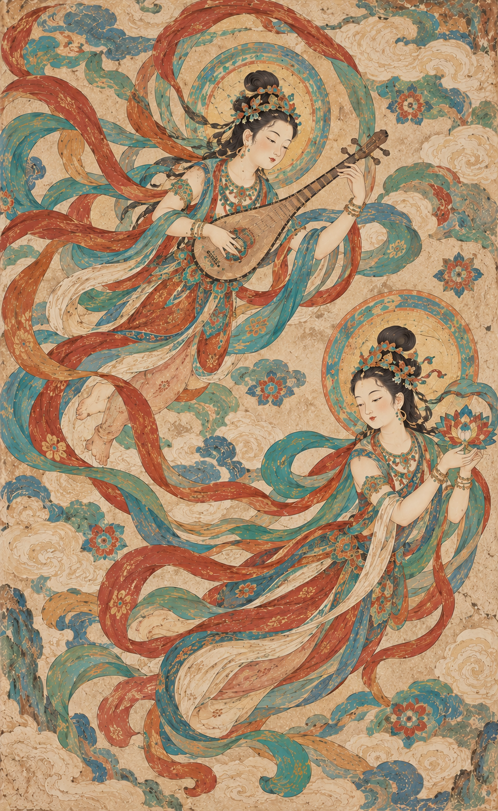 双飞天候选原画，实验取右上花形装饰